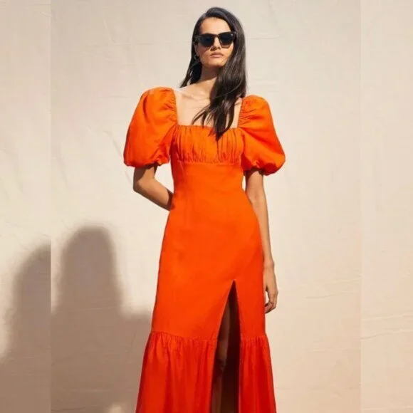 NWOT Banana Republic Bright Orange Midi Dress - Picture 3 of 14